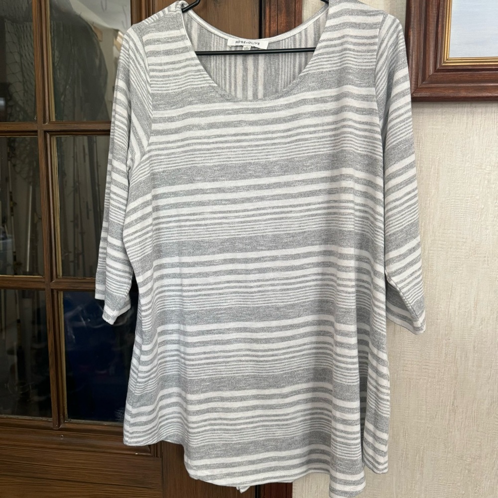Rose & Olive Gray Striped Top